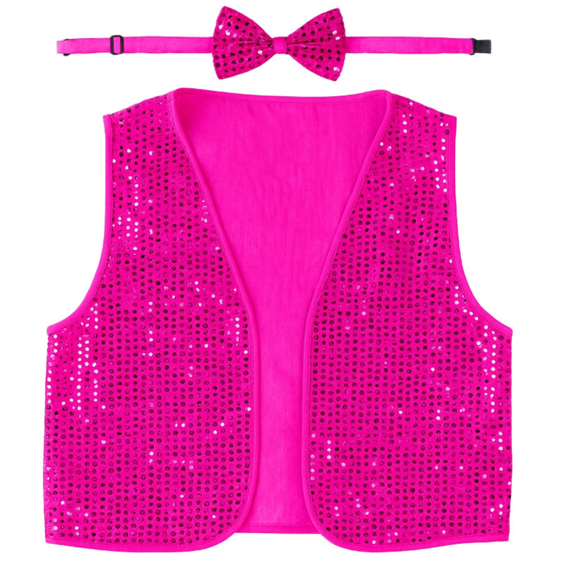 Load image into Gallery viewer, 6x Adult Unisex SEQUIN BOW TIE & VEST Dance Costume Party Sparkle Set in Hot Pink-2