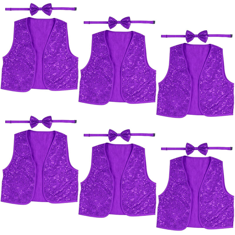 Load image into Gallery viewer, 6x Adult Unisex SEQUIN BOW TIE & VEST Dance Costume Party Sparkle Set in Purple-1