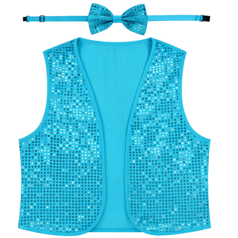 Load image into Gallery viewer, 6x Adult Unisex SEQUIN BOW TIE & VEST Dance Costume Party Sparkle Set in Light Blue-2