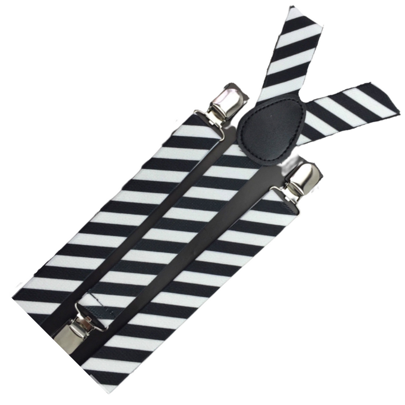Load image into Gallery viewer, 6x Mens Suspenders Braces Adjustable Strong Clip On Elastic Formal Wedding BULK - Black/White Diagonal Stripes-2