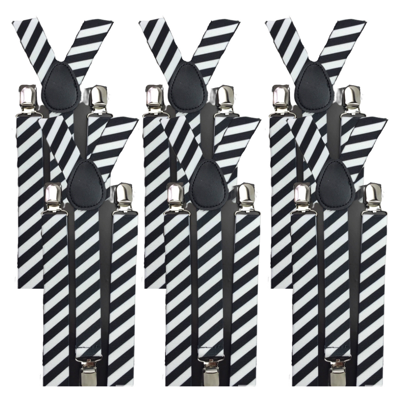 Load image into Gallery viewer, 6x Mens Suspenders Braces Adjustable Strong Clip On Elastic Formal Wedding BULK - Black/White Diagonal Stripes-1