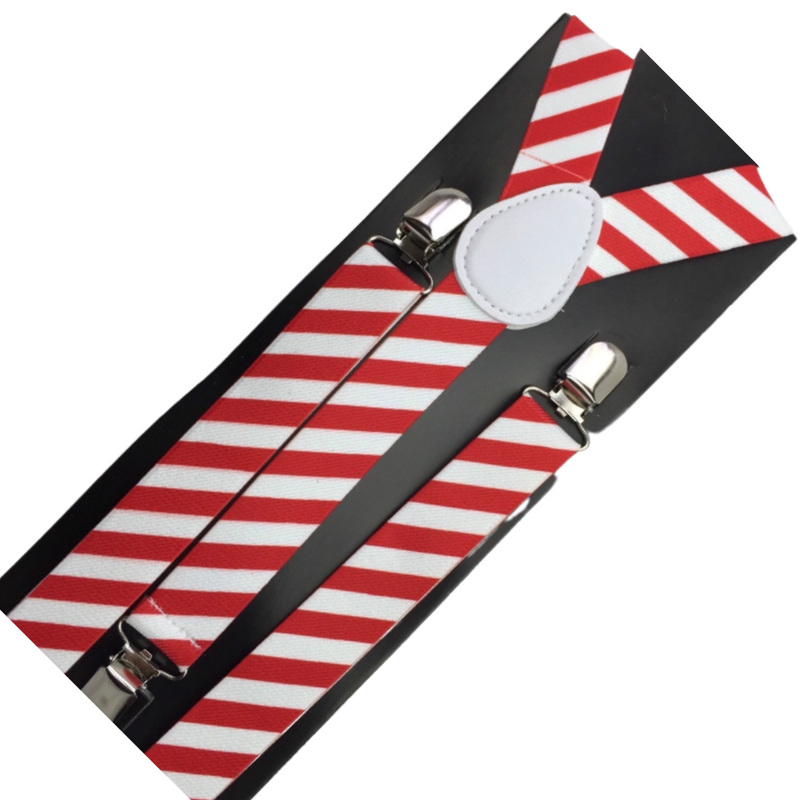 Load image into Gallery viewer, 6x Mens Suspenders Braces Adjustable Strong Clip On Elastic Formal Wedding BULK - Red/White Diagonal Stripes-2
