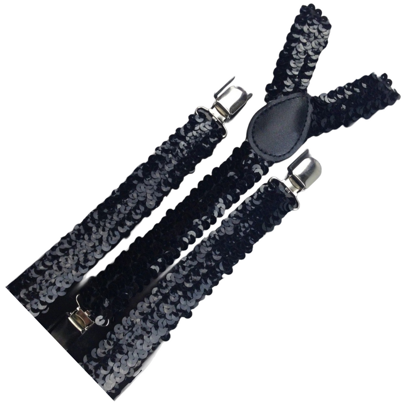 Load image into Gallery viewer, 6x Mens Suspenders Braces Adjustable Strong Clip On Elastic Formal Wedding BULK - Black (Sequin)-2