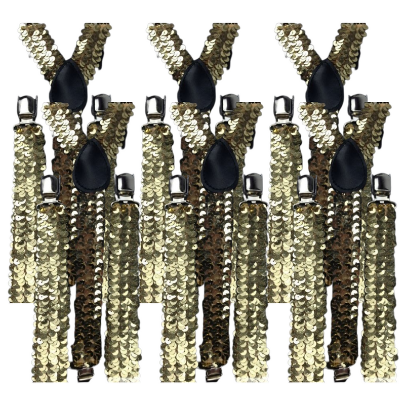 Load image into Gallery viewer, 6x Mens Suspenders Braces Adjustable Strong Clip On Elastic Formal Wedding BULK - Gold (Sequin)-1