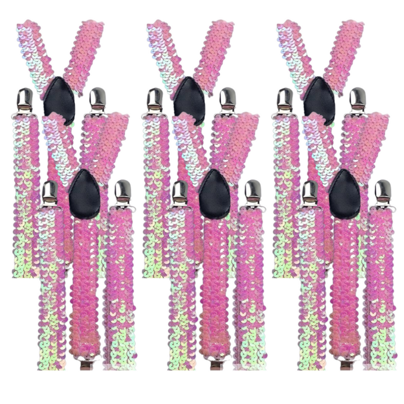 Load image into Gallery viewer, 6x Mens Suspenders Braces Adjustable Strong Clip On Elastic Formal Wedding BULK - Light Pink (Sequin)-0