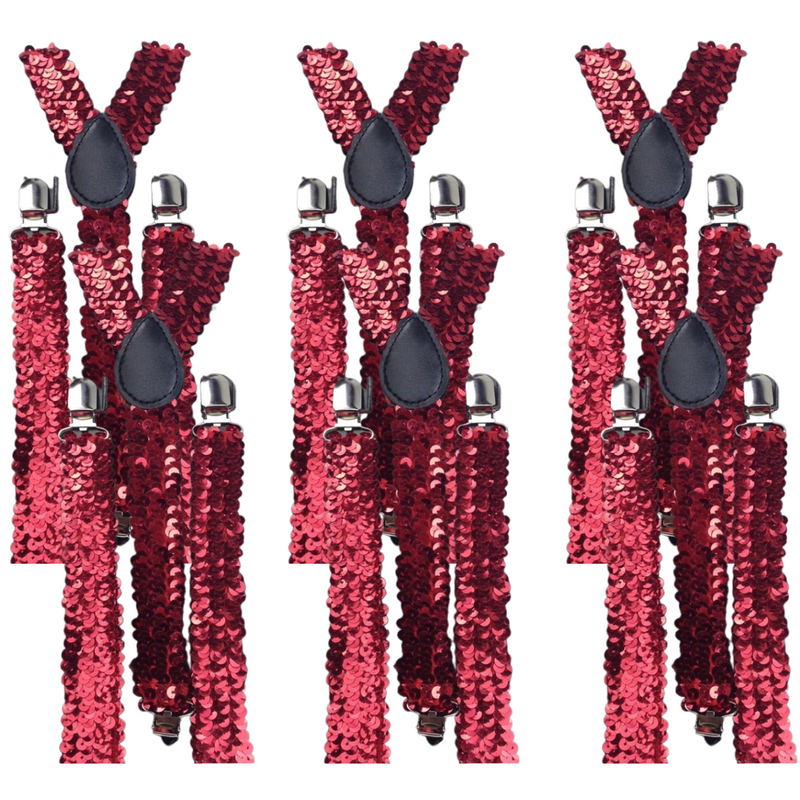 Load image into Gallery viewer, 6x Mens Suspenders Braces Adjustable Strong Clip On Elastic Formal Wedding BULK - Red (Sequin)-1