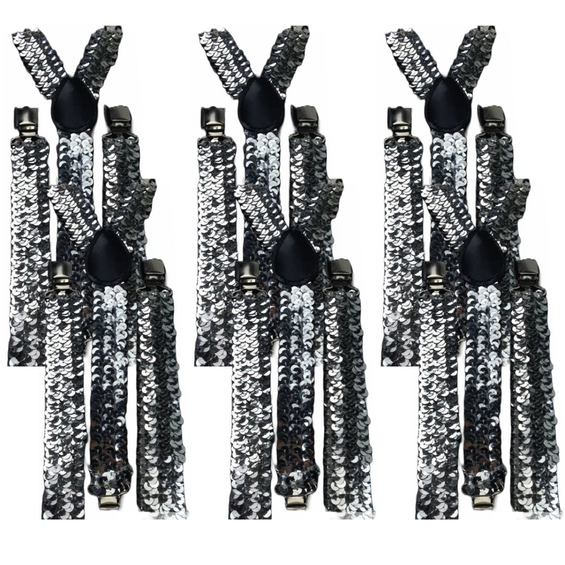 Load image into Gallery viewer, 6x Mens Suspenders Braces Adjustable Strong Clip On Elastic Formal Wedding BULK - Silver (Sequin)-0