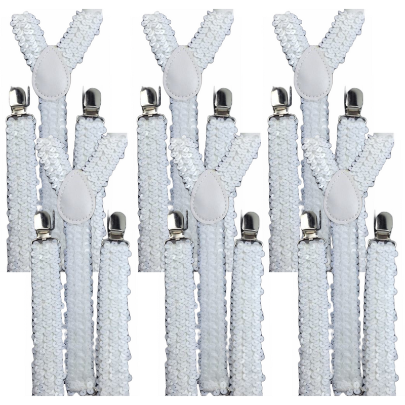 Load image into Gallery viewer, 6x Mens Suspenders Braces Adjustable Strong Clip On Elastic Formal Wedding BULK - White (Sequin)-0