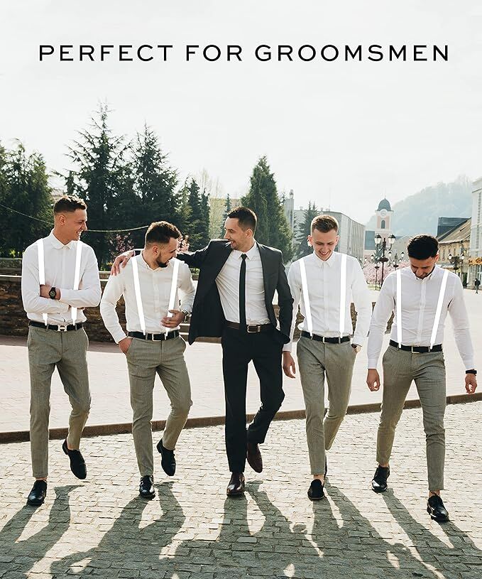 Load image into Gallery viewer, 6x Mens Suspenders Braces Adjustable Strong Clip On Elastic Formal Wedding BULK - White-4