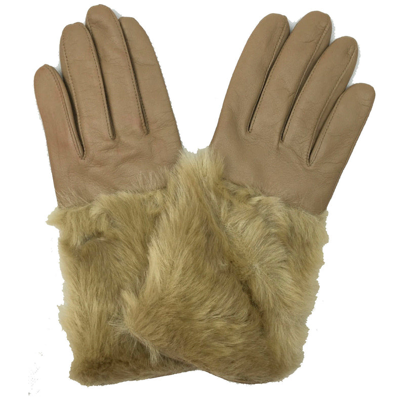 Load image into Gallery viewer, DENTS Womens Hair Sheep Leather Gloves Faux Fur Piped Cuff Elasticised 7-2383-4
