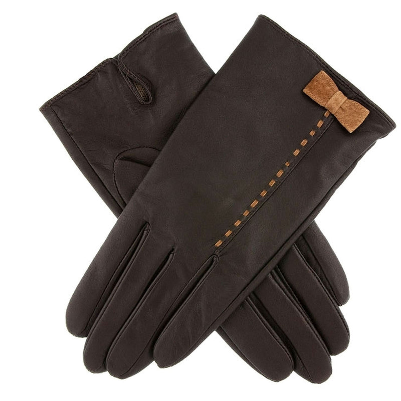 Load image into Gallery viewer, Dents Womens Fern Leather Bow Gloves - Mocca/Chilli-1