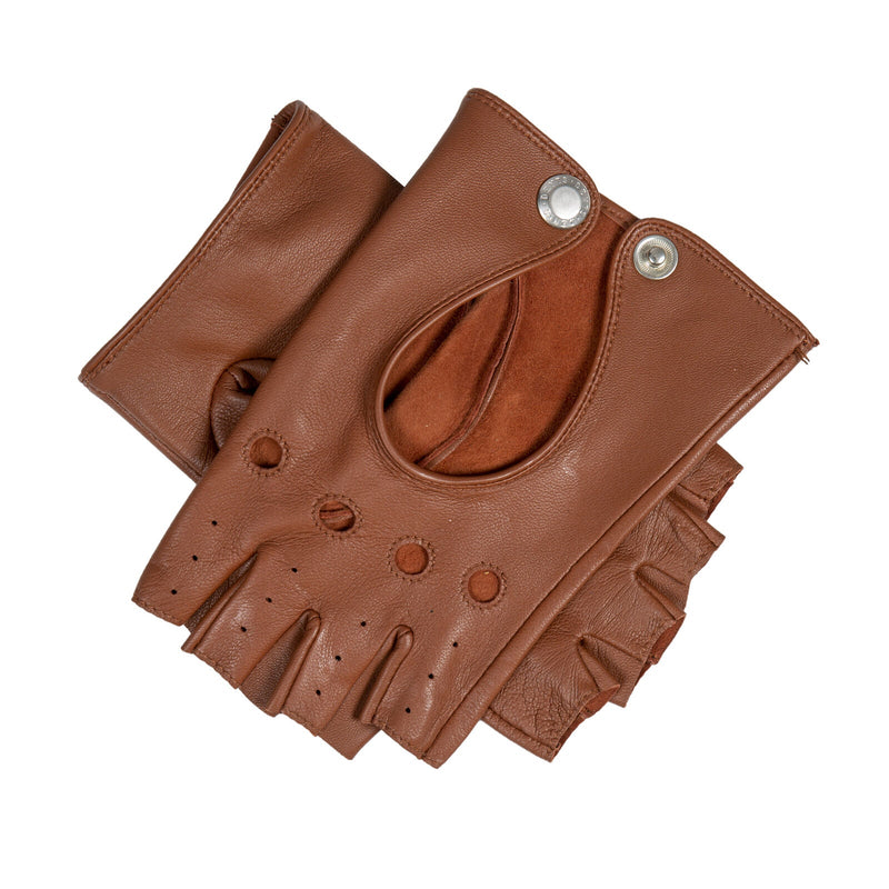 Load image into Gallery viewer, Dents Womens Fingerless Unlined Leather Driving Gloves in Cognac-1