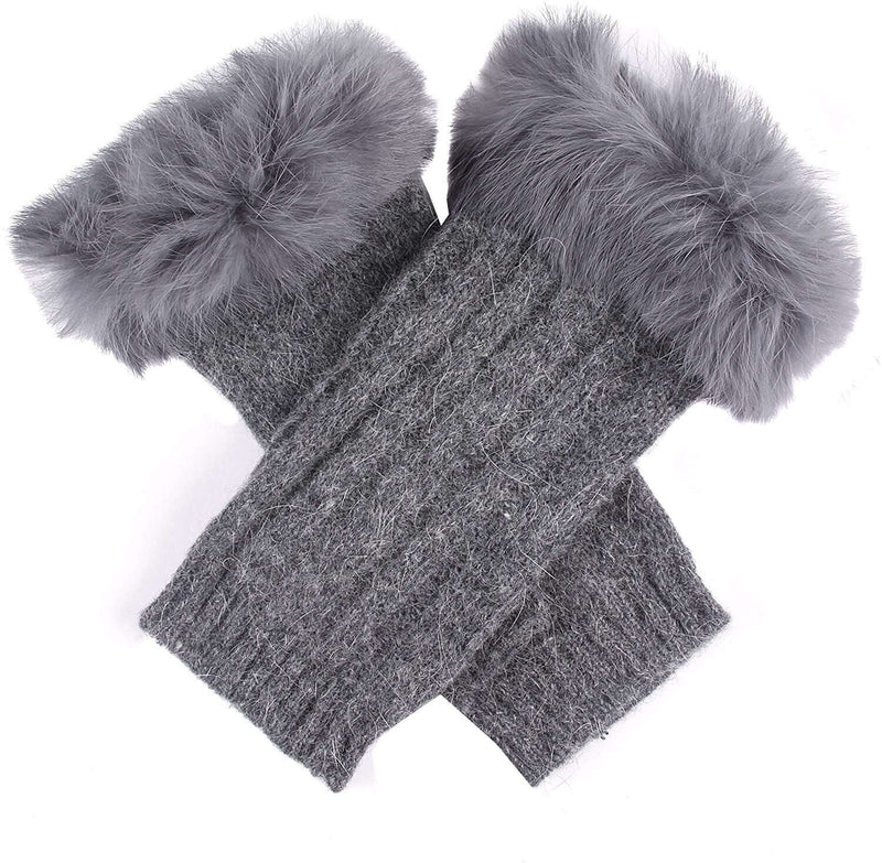 Load image into Gallery viewer, Dents Womens Lambswool Angora Cable Knit Wrist Arm Warmers With Fur Cuff