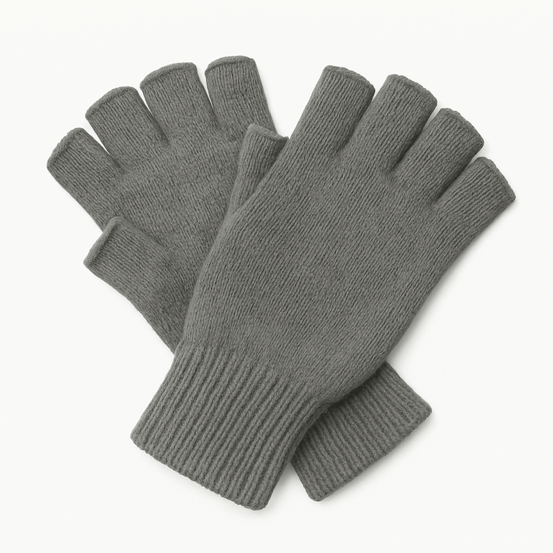 Load image into Gallery viewer, Dents 3M Thinsulate Charcoal Fingerless Gloves – Warm Knitted Polar Fleece showing soft knitted texture and open fingers.