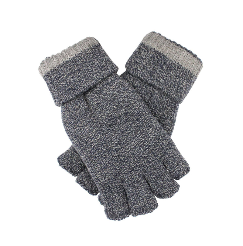Load image into Gallery viewer, Dents Mens Thinsulate Lined Fingerless Knit Gloves with Rollover Cuff - Navy Marle-0