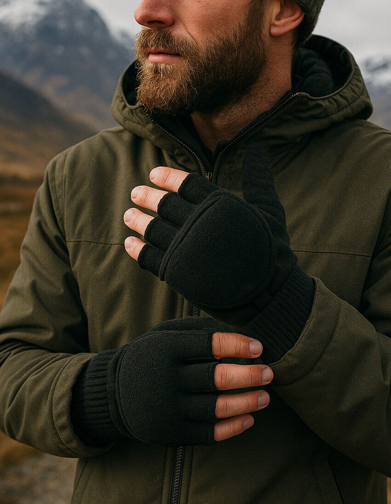 Load image into Gallery viewer, Dents Mens 3M Thinsulate Lined Half Finger Gloves/Mittens Fingerless Warm Winter in Black-3