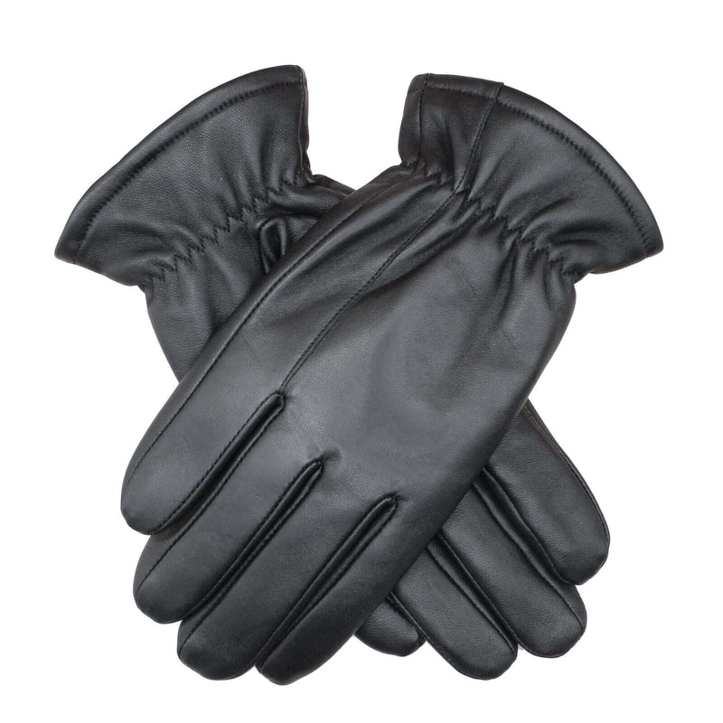 Load image into Gallery viewer, Dents Mens 3M Thinsulate Sheepskin Leather Gloves – Black Gathered Wrist folded, showcasing supple sheepskin leather.