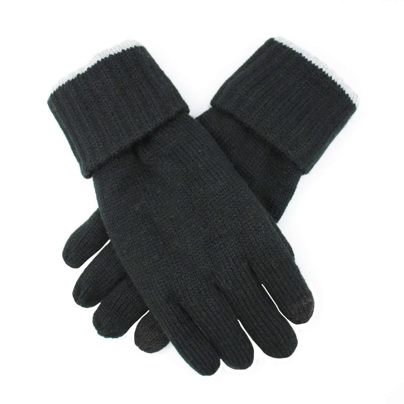 Load image into Gallery viewer, Dents 3M Thinsulate Knit Gloves – Black/Grey Acrylic Winter Gloves with Cuff displayed from above.