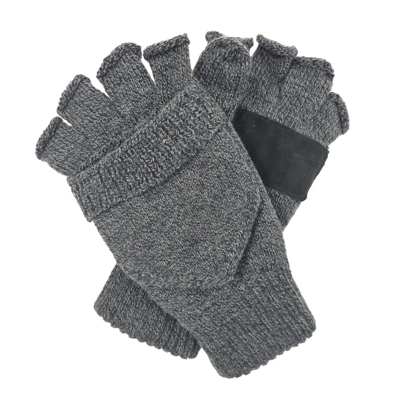 Load image into Gallery viewer, Dents 3M Thinsulate Half Finger Knit Gloves – Charcoal Fingerless Winter Mittens displayed on a white background.