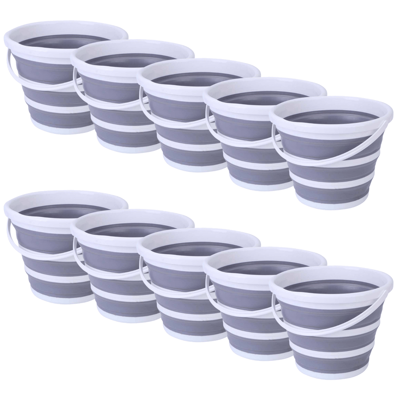 Load image into Gallery viewer, 10x 10L Foldable Collapsible Bucket Silicone Hike/Camp/Fish Bulk - Grey/White-1