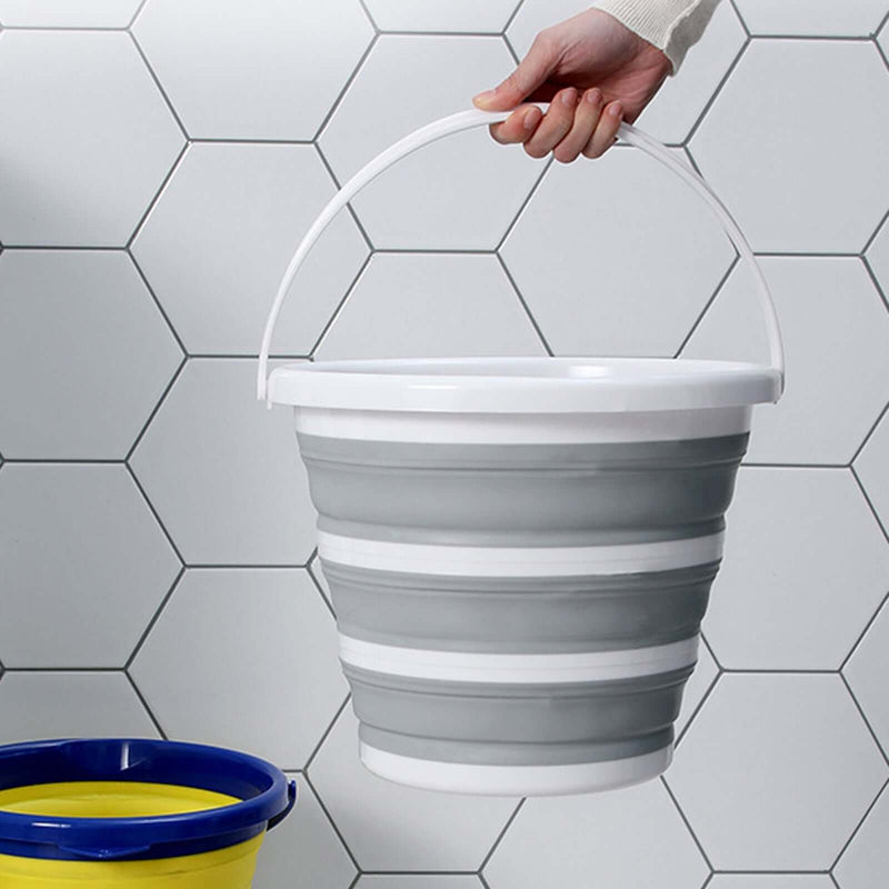 Load image into Gallery viewer, 10x 10L Foldable Collapsible Bucket Silicone Hike/Camp/Fish Bulk - Grey/White-2