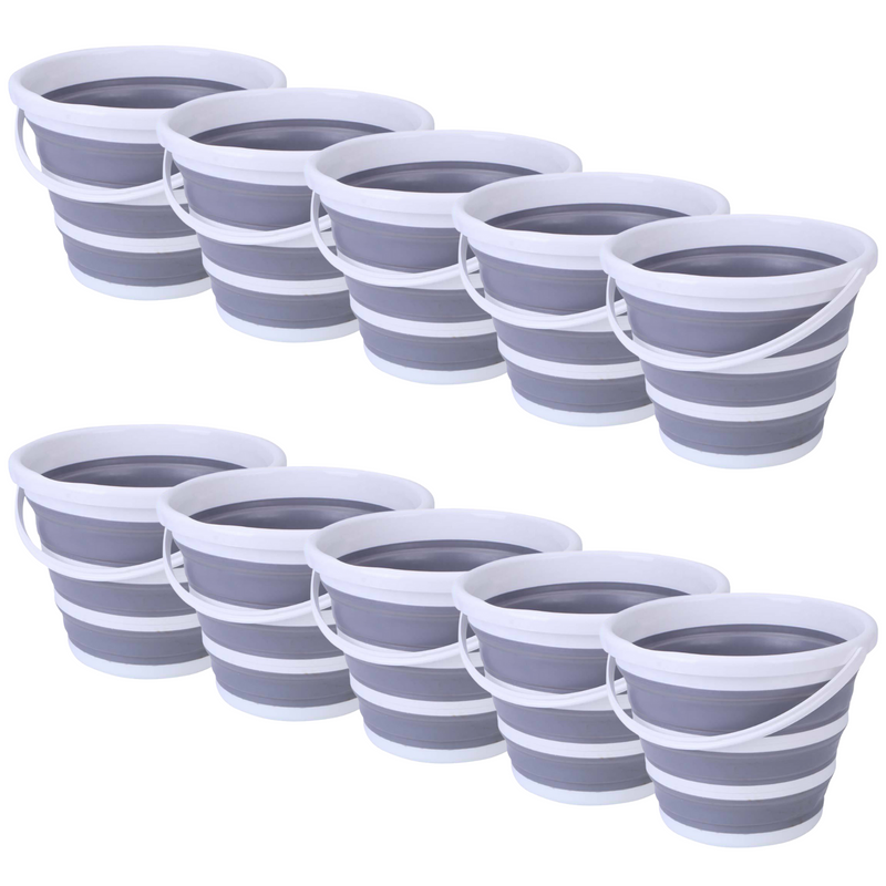 Load image into Gallery viewer, 10x 10L Foldable Collapsible Bucket Silicone Hike/Camp/Fish Bulk - Grey/White-0