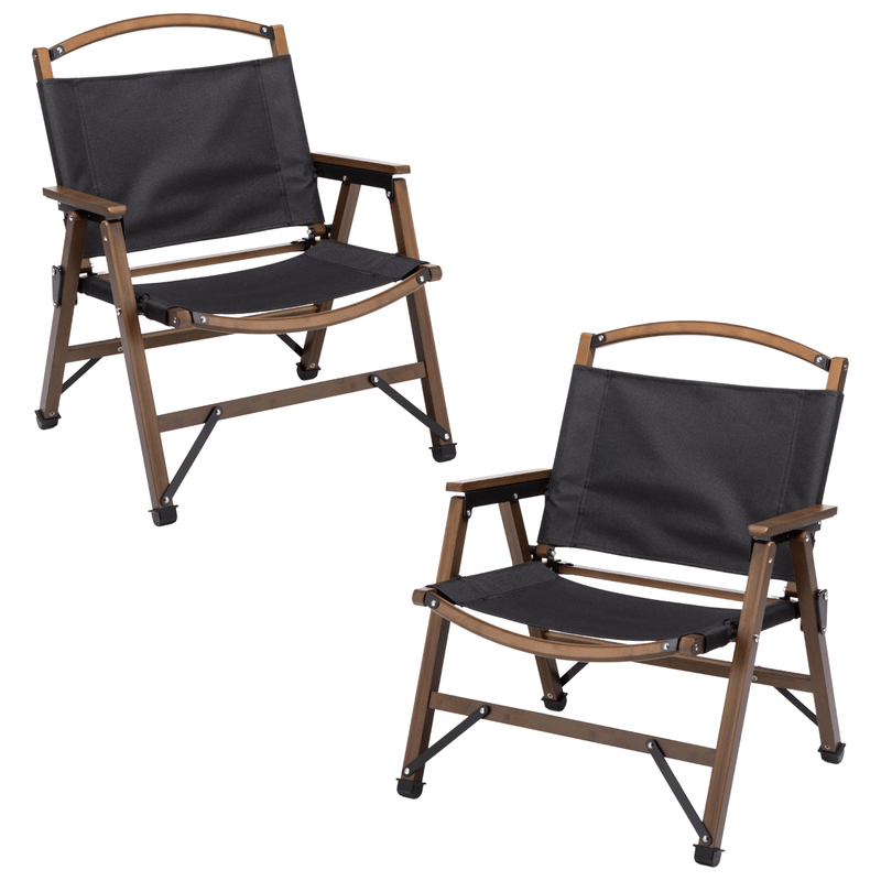 Load image into Gallery viewer, 2x Bamboo Canvas Foldable Outdoor Camping Chair Wooden Travel Picnic Park - Black-0