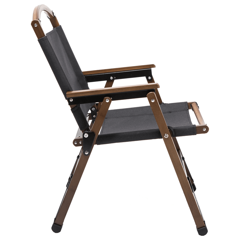 Load image into Gallery viewer, Bamboo Canvas Foldable Outdoor Camping Chair Wooden Travel Picnic Park - Black-2
