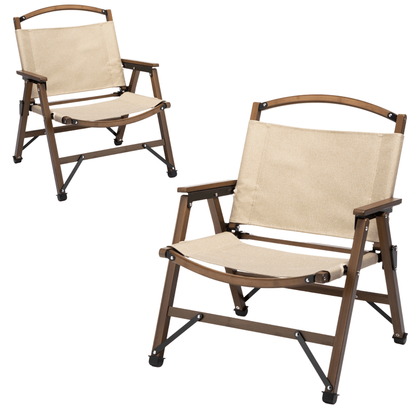 Load image into Gallery viewer, 2x Bamboo Foldable Outdoor Camping Chair Wooden Travel Picnic Park Folding - Khaki/Beige-0