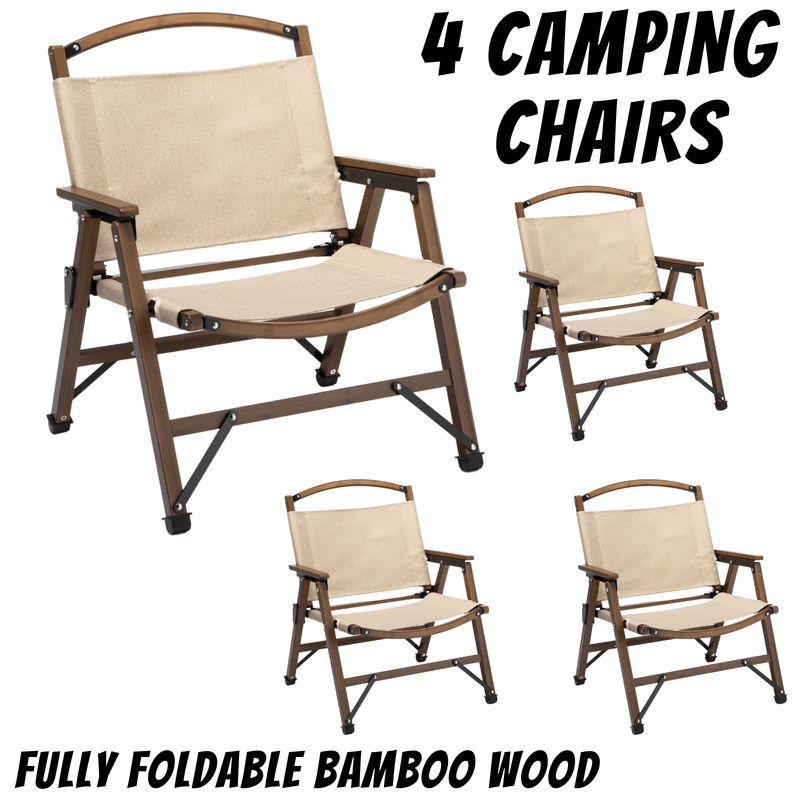 Load image into Gallery viewer, 4x Bamboo Foldable Outdoor Camping Chair Wooden Travel Picnic Park Folding - Khaki/Beige-1