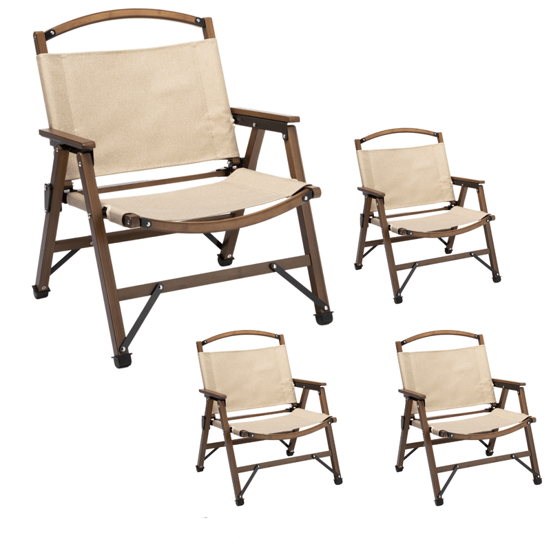 Load image into Gallery viewer, 4x Bamboo Foldable Outdoor Camping Chair Wooden Travel Picnic Park Folding - Khaki/Beige-0