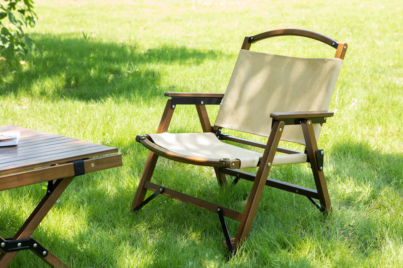 Load image into Gallery viewer, 4x Bamboo Foldable Outdoor Camping Chair Wooden Travel Picnic Park Folding - Khaki/Beige-3