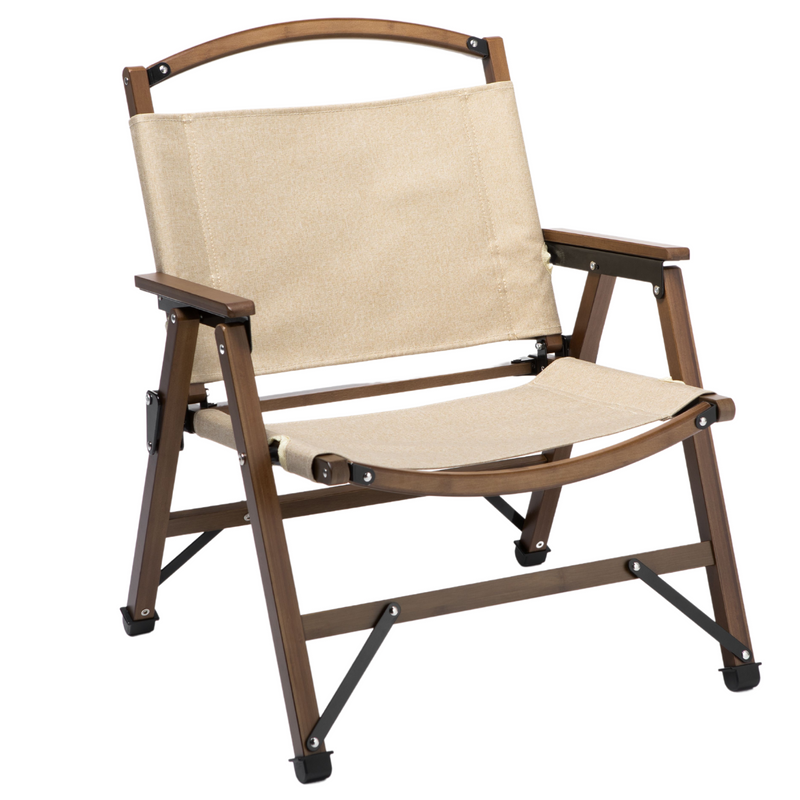 Load image into Gallery viewer, Bamboo Canvas Foldable Outdoor Camping Chair Wooden Travel Picnic Park - Khaki/Beige-0