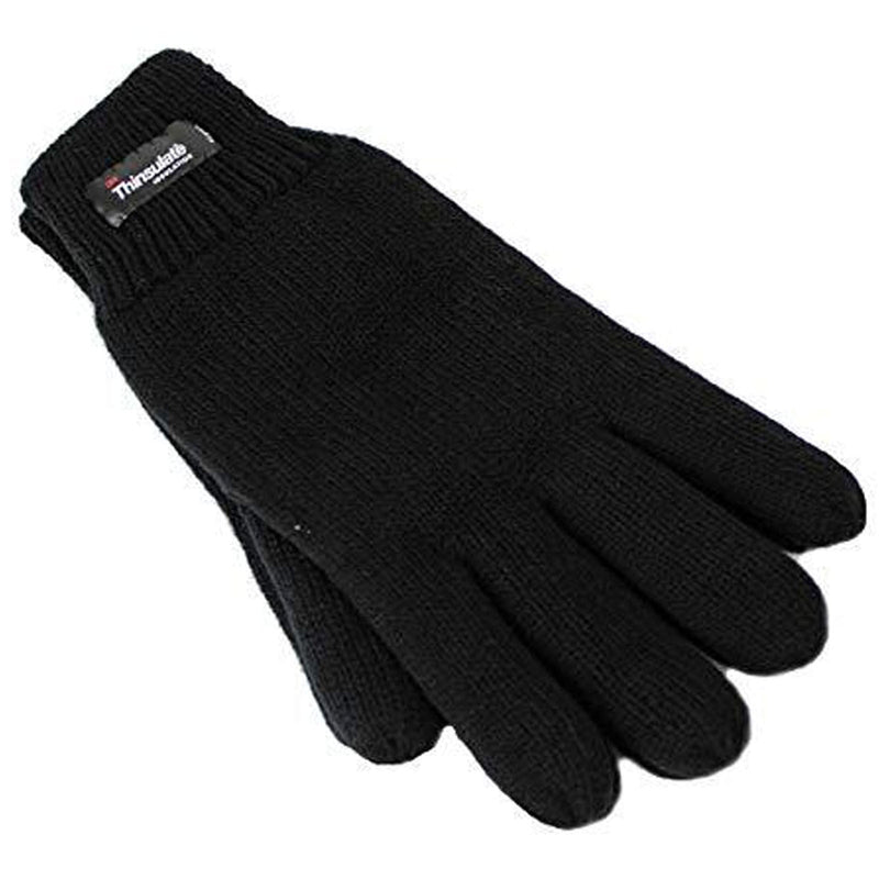 Load image into Gallery viewer, 3M Thinsulate Womens Full Finger Knit Gloves Polar Fleece Thermal Insulation in Black-1