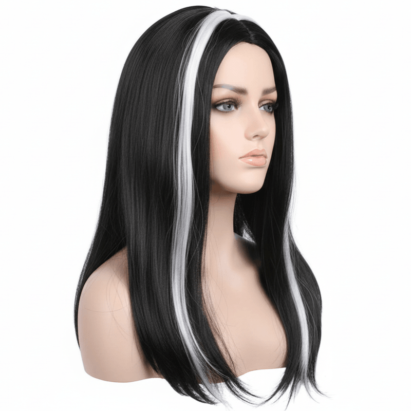 Load image into Gallery viewer, Womens VAMPIRE WIG Long Straight Wig Costume Party Hair Accessory Halloween - Black/White-2