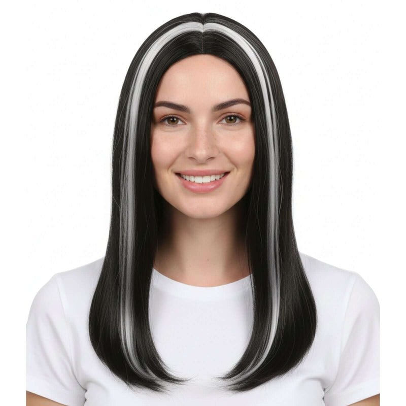 Load image into Gallery viewer, Womens VAMPIRE WIG Long Straight Wig Costume Party Hair Accessory Halloween - Black/White-0