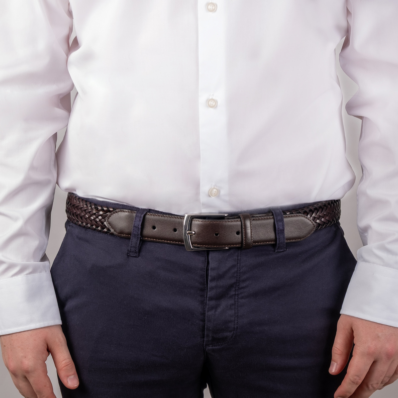Load image into Gallery viewer, Dents Mens Woven Leather Belt with Satin Nickel Buckle in Brown-4