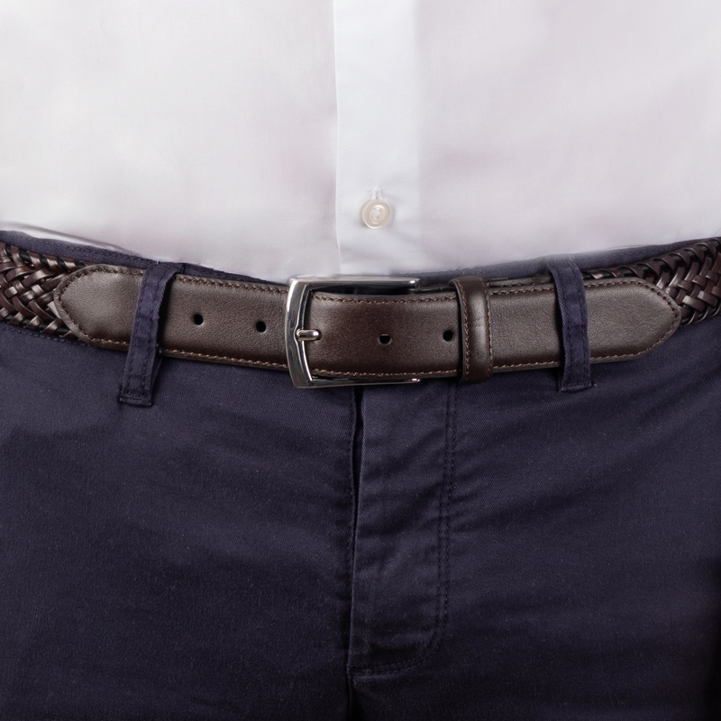 Load image into Gallery viewer, Dents Mens Woven Leather Belt with Satin Nickel Buckle in Brown-3