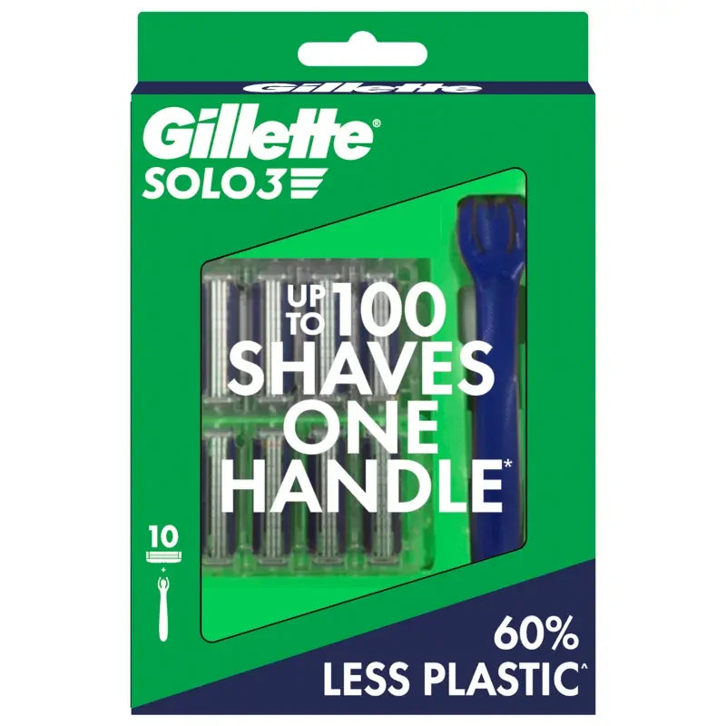 Load image into Gallery viewer, Gillette Mens Pack of 11 Solo 3 (10 Blades & 1 Cartridge) Razor Blades & Shaver-1