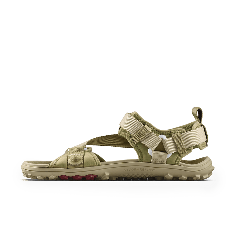 Load image into Gallery viewer, Vivobarefoot Tracker Ora Mens Barefoot Hiking Sandal – Dune side view with rugged sole and breathable upper.