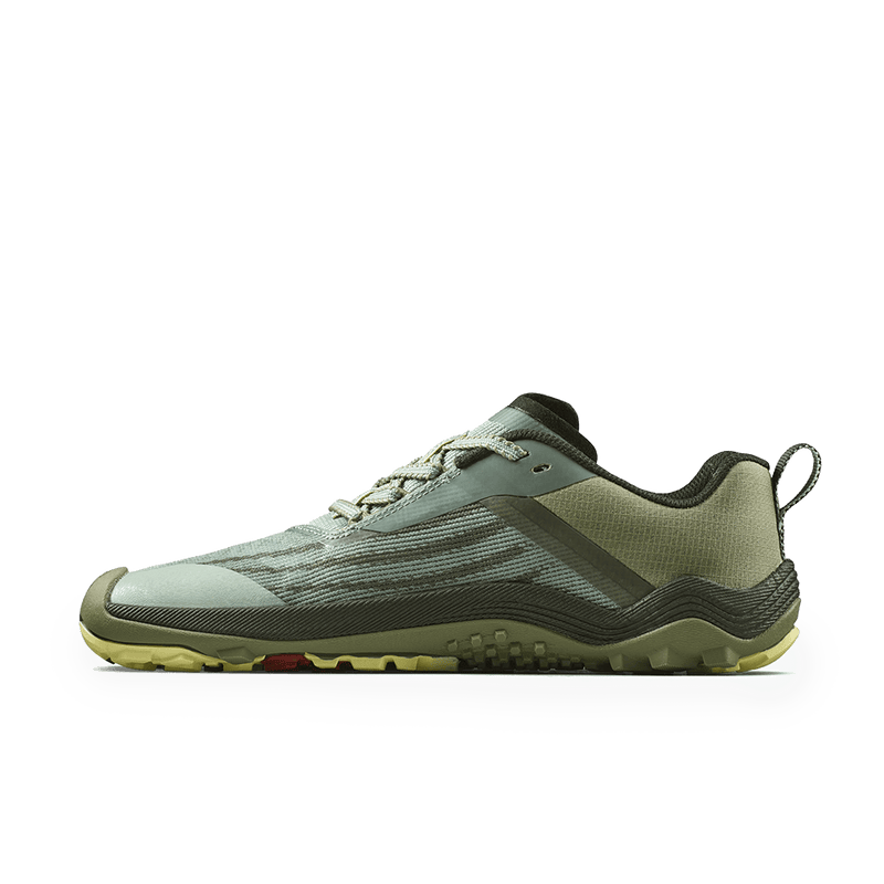 Load image into Gallery viewer, Vivobarefoot Primus Trail Flow Womens Glacial Green side view, lightweight barefoot trainers for outdoor adventures.