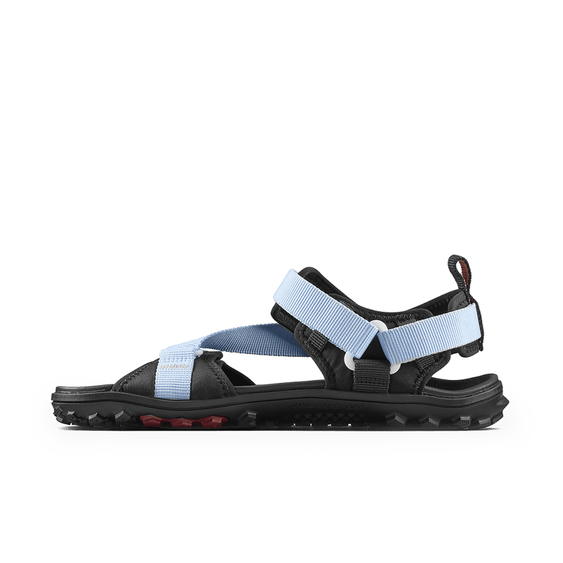 Load image into Gallery viewer, Vivobarefoot Tracker Ora Sandal Womens Skyway side view showing breathable design and rugged sole for outdoor enthusiasts.