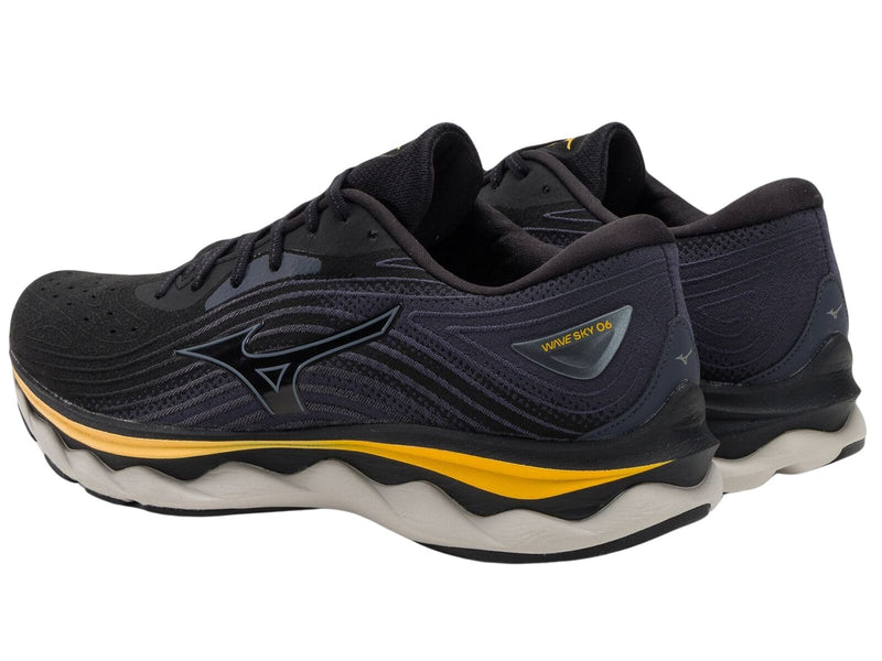 Load image into Gallery viewer, Mizuno Wave Sky 6 Mens Running Shoes Black / Tradewinds / Gold Fusion, Size 11.5