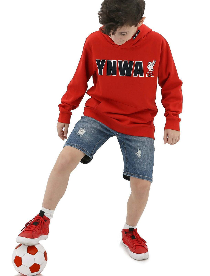 Load image into Gallery viewer, Liverpool FC Youth Boys Hoodie Jumper LFC YNWA Firebird Hoody - Red