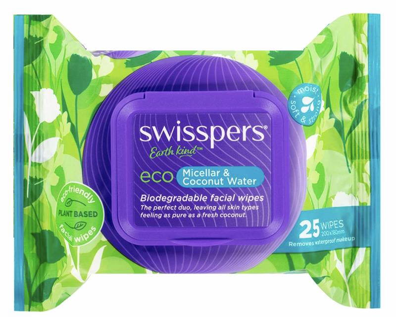 Load image into Gallery viewer, Swisspers Eco Biodegrable Facial Wipes Micellar & Coconut Water - 1 Pack 25-0