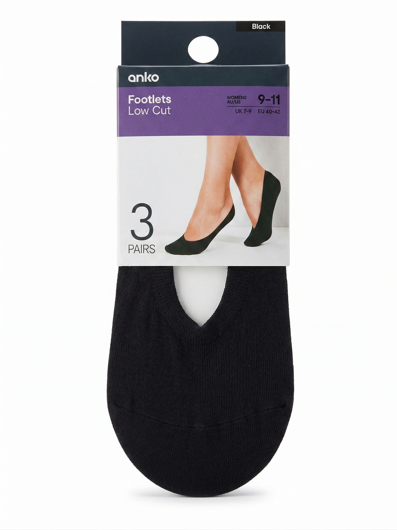 Load image into Gallery viewer, anko 3-Pairs Low Cut Footlets Socks in Black (Womens Size AU/US 9-11)-1