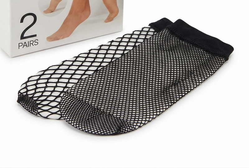 Load image into Gallery viewer, anko 2-Pairs Fishnet Anklets Socks in Black (One Size)-2