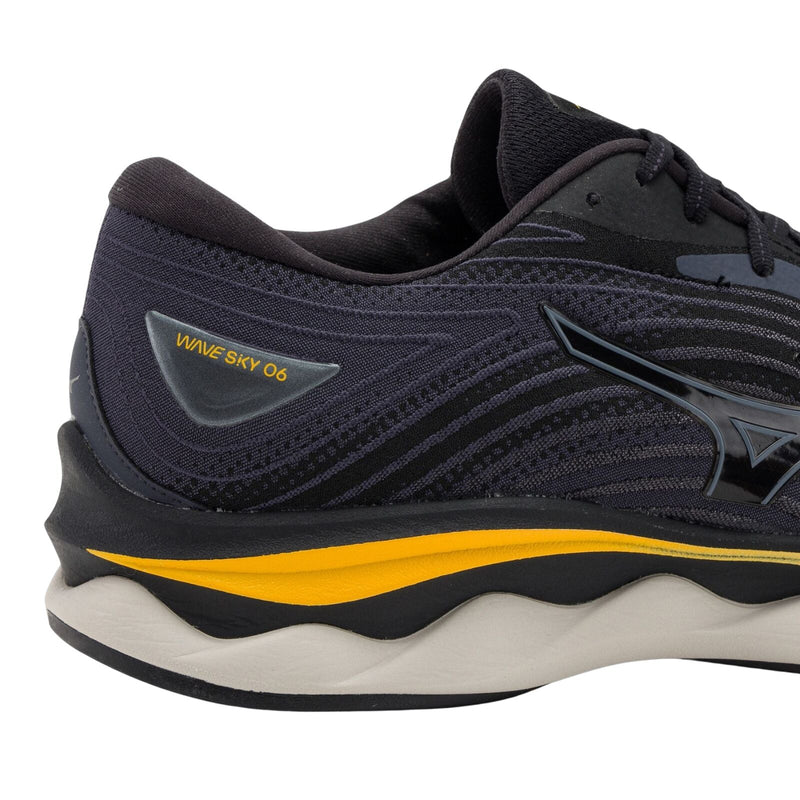Load image into Gallery viewer, Mizuno Wave Sky 6 Mens Running Shoes Black / Tradewinds / Gold Fusion, Size 11.5