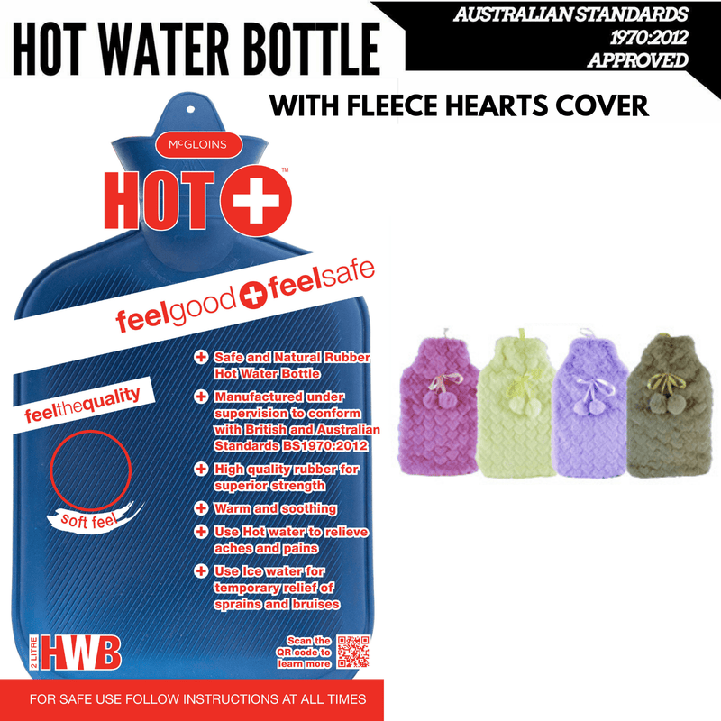 Load image into Gallery viewer, 2L HOT WATER BOTTLE with Hearts Fleece Cover Winter Warm Natural Rubber Bag-1