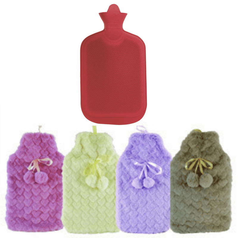 Load image into Gallery viewer, 2L HOT WATER BOTTLE with Hearts Fleece Cover Winter Warm Natural Rubber Bag-0